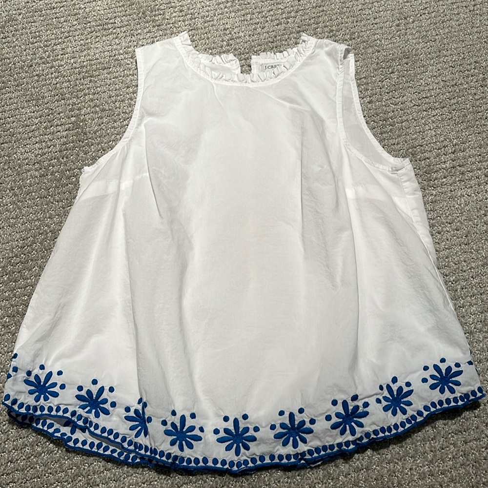 EUC J.Crew Size S Small Woman’s Embroidered White and Blue Tank Shirt